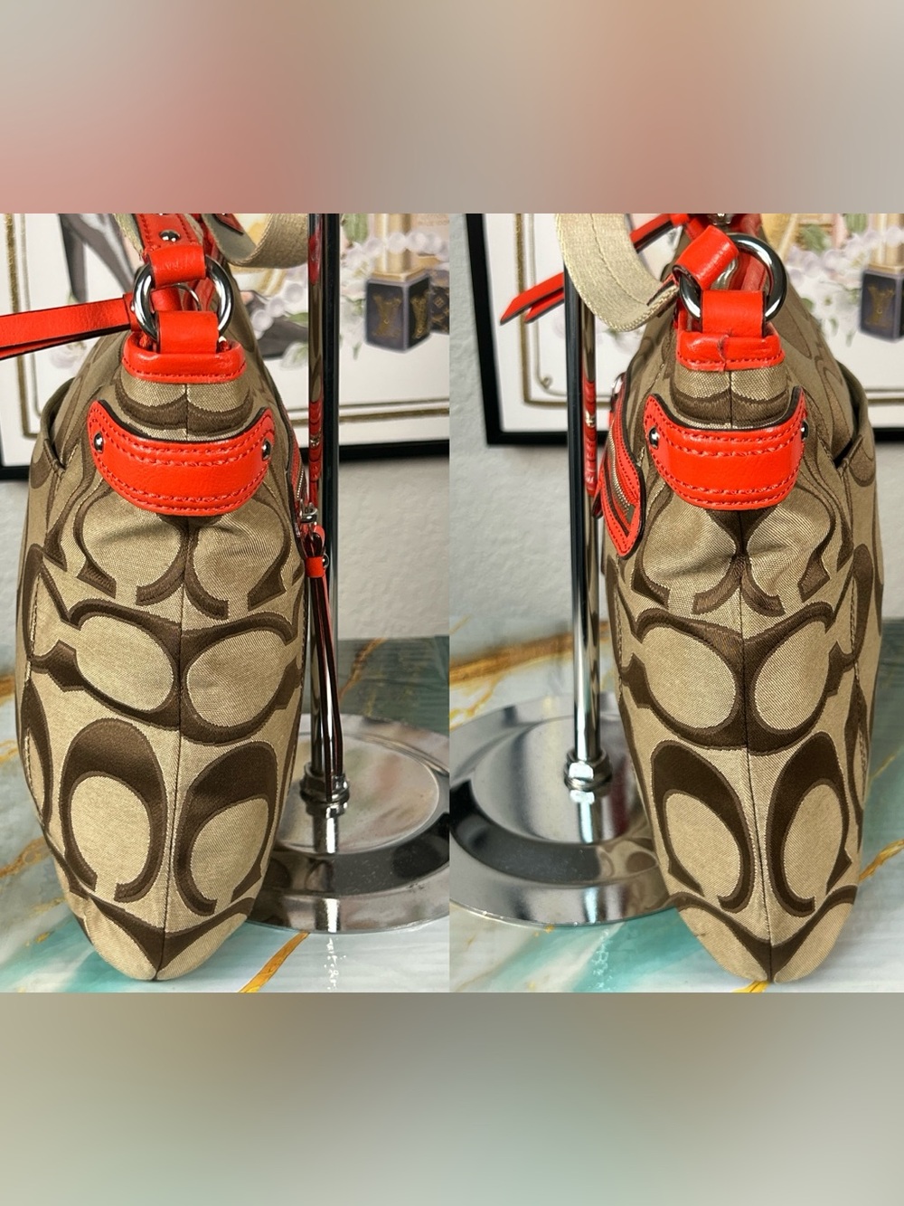 COACH 2013 Daisy Signature File Crossbody Bag in Khaki & Coral 😍🧡 - Picture 14 of 17